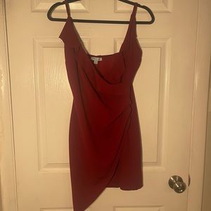 Burgundy asymmetrical mini dress